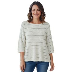 Talbots Striped Knit Tunic with Fringed Hem